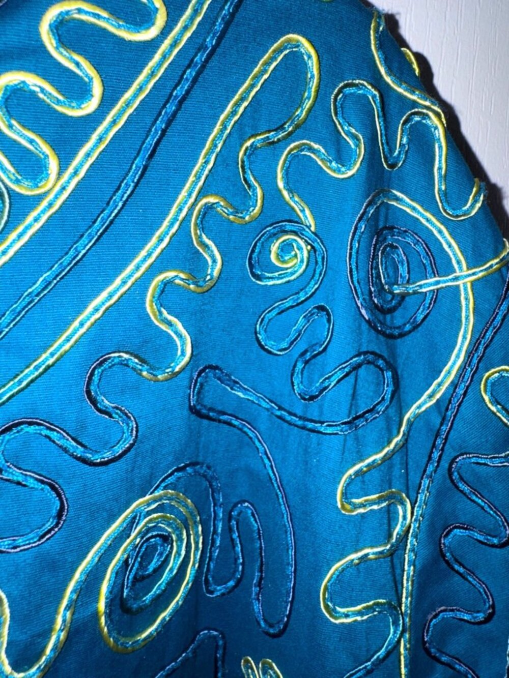 Catherines Womens 3X Blue Embroidered Cotton Blend Jacket Top With Abstract Desi - Picture 4 of 9